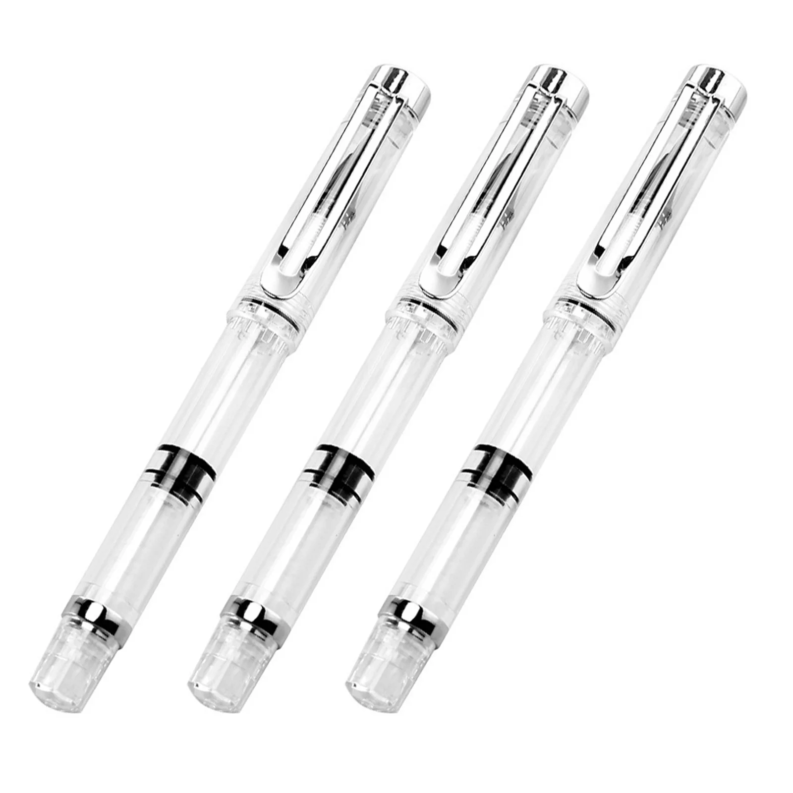 

3Pcs Fountain Brush Pens Plastic Body Transparent Design Soft-Bristle Calligraphy Pen for Writing Drawing Watercolor Art
