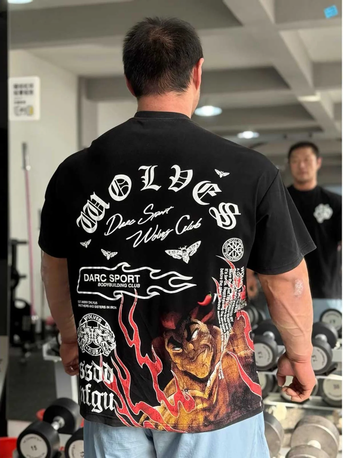 Camiseta holgada con estampado de cabeza de lobo de talla grande 300 Pou para mujer, Top coreano de algodón puro de longitud media