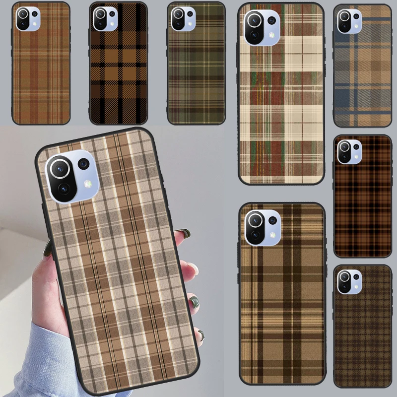 Brown Plaid Case For Xiaomi 11T 12T 13 Pro 12 Lite 12X Cover For POCO F5 X3 X5 Pro M5s X4 F4 GT C40 F3