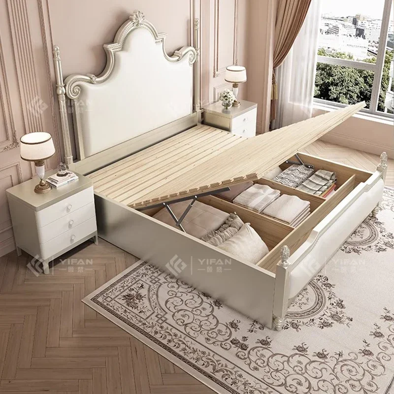 سرير تدليك للأميرة البنات لغرفة النوم، منصة نوم من الجلد، سرير أوروبي آمن، أريكة بسيطة، أثاث منزلي Letto Matrimoniale #4