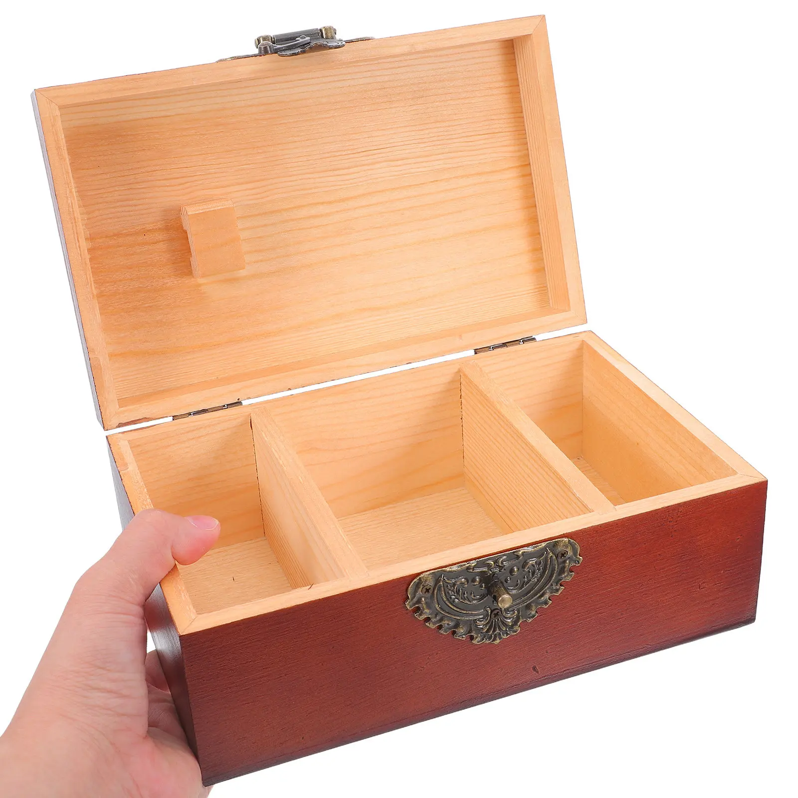 

Винтажная деревянная шкатулка для украшений 8.37x5.23x3.73 дюйма, органайзер из массива дерева в стиле ретро для ожерелий, серег, часов, бусин