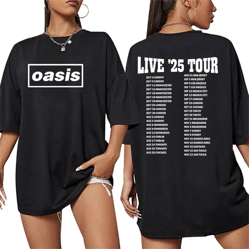 

Футболки British Rock O-Oasis Live Tour 2025 Merch для мужчин и женщин, модная футболка в стиле хип-хоп с короткими рукавами, футболка из чистого хлопка, уличная одежда