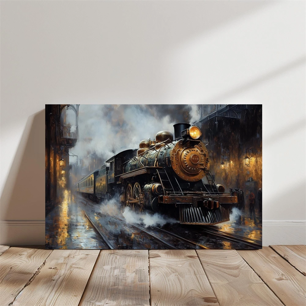 Paris Cityscape Oil Painting Print Vintage Cars Rainy Night Poster Vintage Romantic Seine River View Canvas Painting Decor