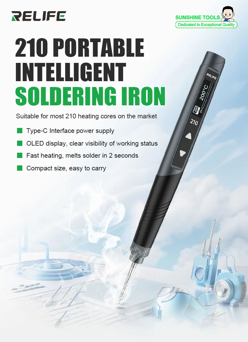 RELIFE RL-210 Portable Intelligent Soldering Iron Type-C interface  OLED Display for most 210 Heating Cores on the Market Repair