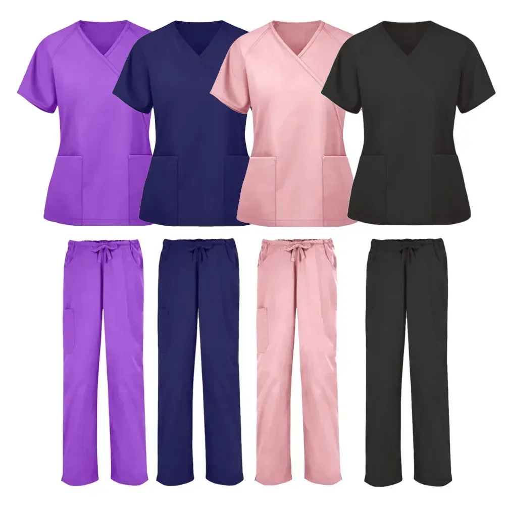 Fashionable Hospital Polyester Spandex Straight Women Scrub Sets Surgical Uniforms Custom Scrub Uniform Sets Nurse Care Set