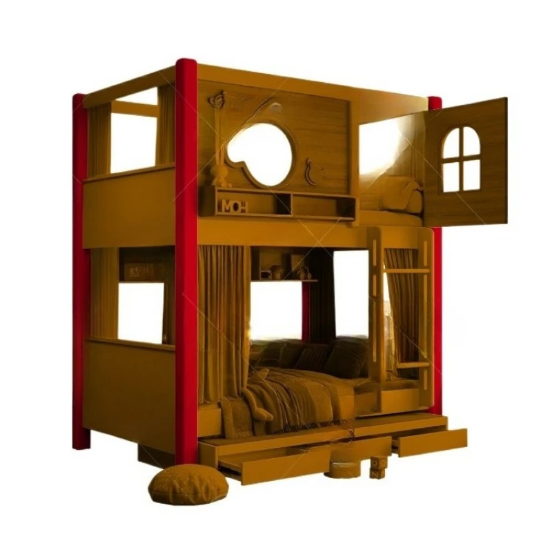 

Children, up and down, bunk beds, tree house mother and child beds, high guardrail roof with slide
