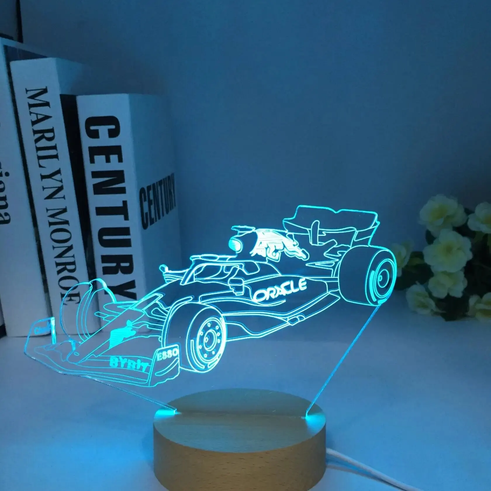 3D Illusion Lamp F1 Wooden Sports Car Nightlight for Child Bedroom Decor Color Changing Atmosphere Event Prize Led Night Light