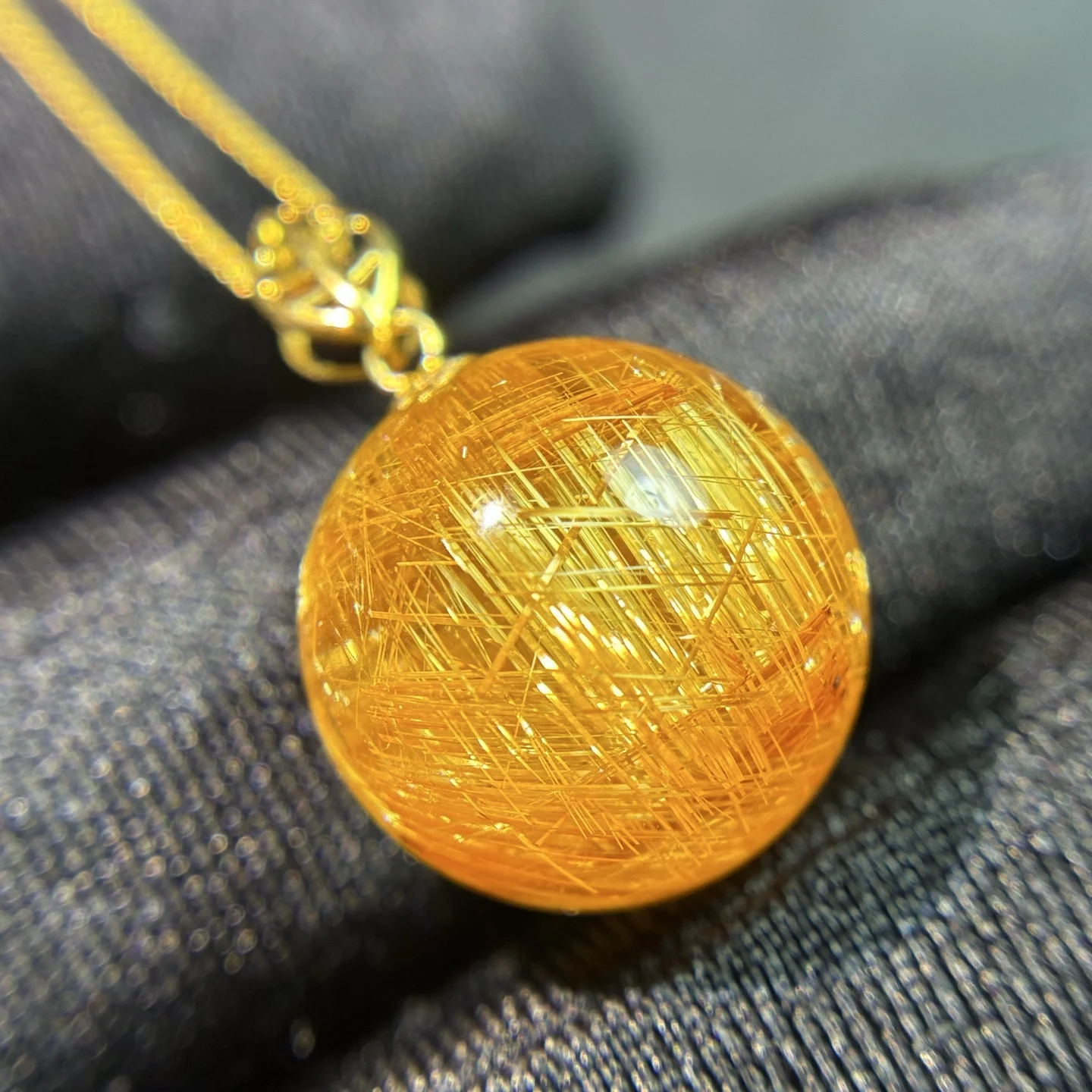 

Natural Gold Rutilated Quartz Pendant Jewelry 13mm Cat Eye Men Women Brazil AAAAAAA