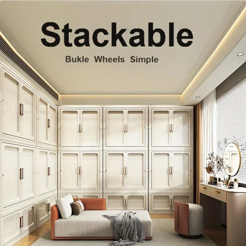 White simple wardrobe, no installation required, folding storage cabinet, toy and snack storage box, household sundries shelf 5