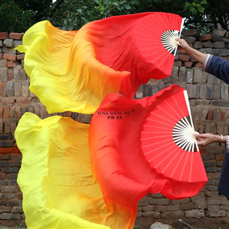 1組のシルクベリーダンスファンベール、民族的な長い竹製ファン、カラフルな長い折りたたみ式ファン、礼拝、ダンス、教会、学校のパフォーマンス用