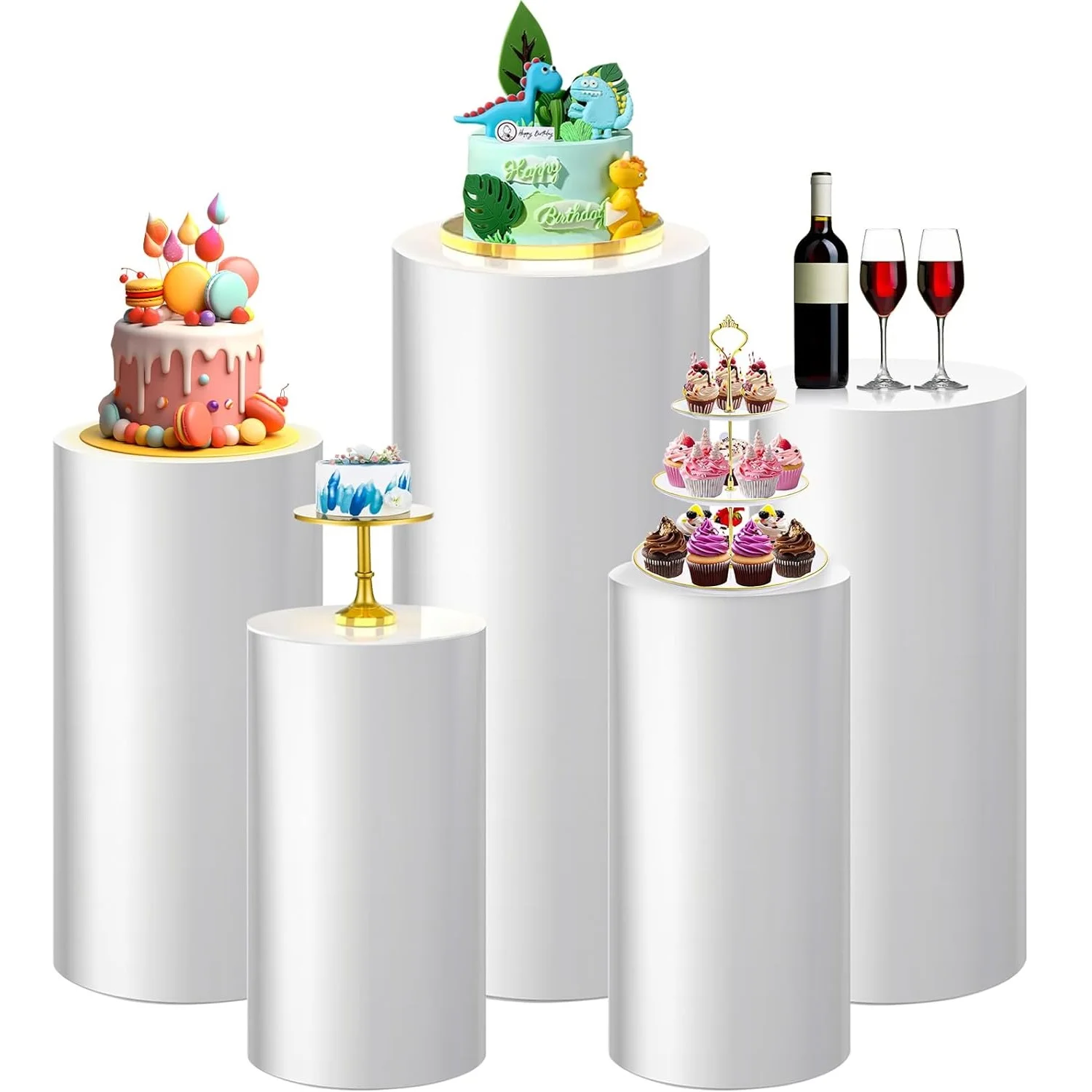 3Pcs/ 5Pcs Metal Cylinder Stands for Party, Pedestal stand for parties White Heavy Duty Cylinder Pedestal Stands for Birthday