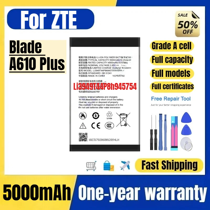 

Li3949T44P8h945754 for ZTE Blade A610 Plus Phone Battery High Quality High Capacity Replacement Bateria Grade A Cell with Tools
