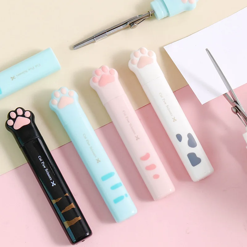 Scissors Cute Multifunctional Stainless Steel Hand Scissors Mini Portable Kawaii Cat Paw Art Scissors School Stationery Novelty