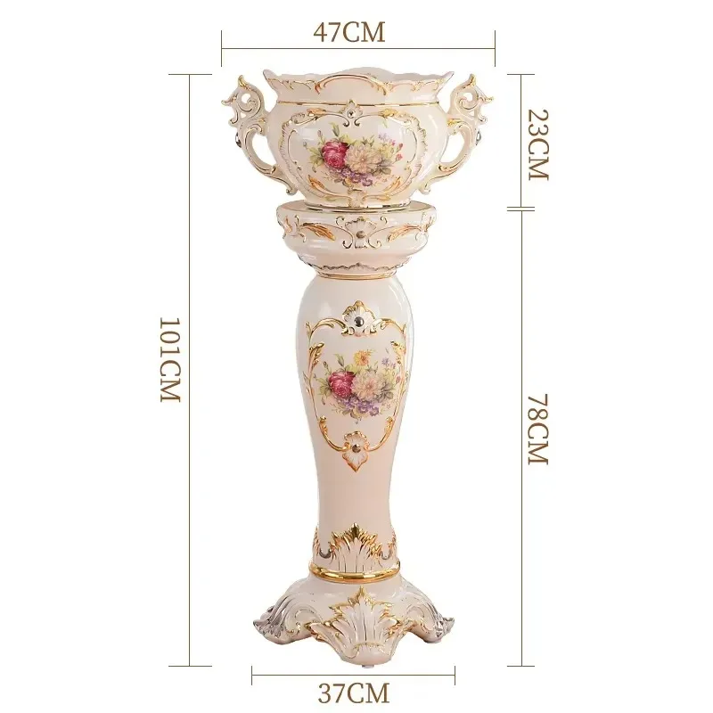 Handmade European Classic Underglaze Ceramic Round High Footed White Floor Vase for Living Room Home Decoration Customizable