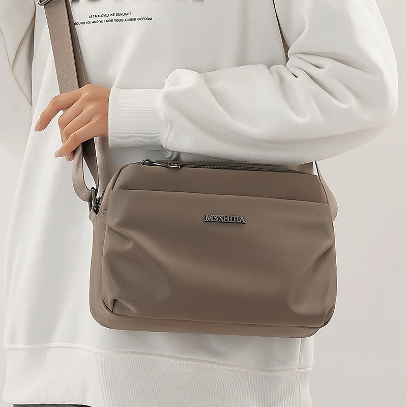Bolso Bandolera Impermeable de Nailon Oxford, Casual y Versátil, de un Solo Hombro, para Mujer, con Asa Suave y Cierre de Cremallera