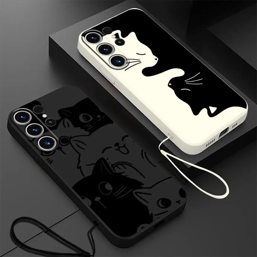 

Мягкий чехол для Samsung Galaxy S21 Plus Note 20 10 Ultra S23 S22 Ultra S24 FE S20 S25 Edge Cartoon Black Cat