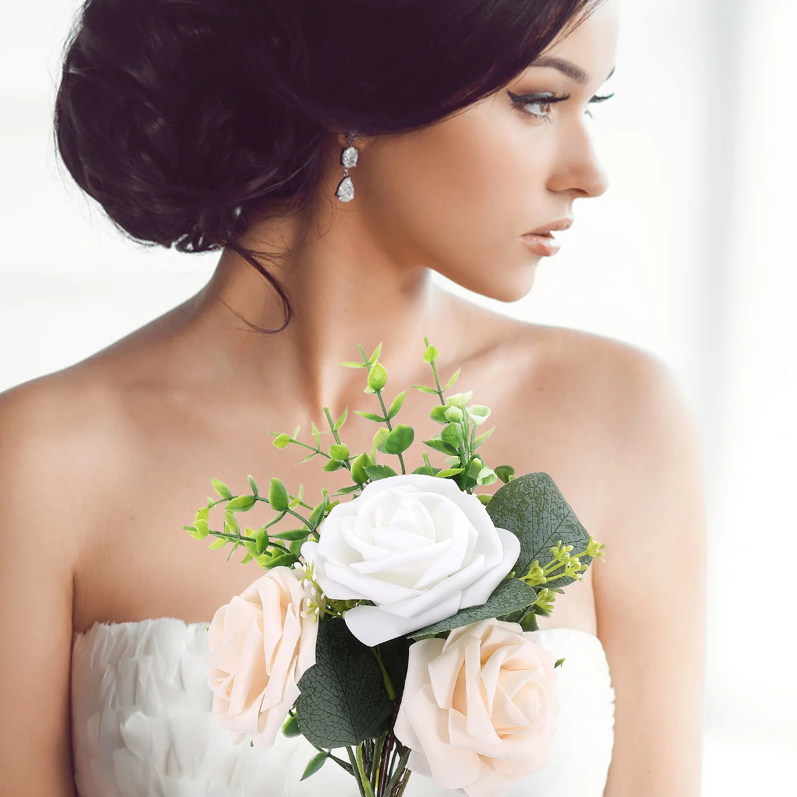 

Artificial Flower Bridal Bouquet 5739 Milk White Wedding Decor Bridesmaid Bride Photo Props Long LastingFlowers