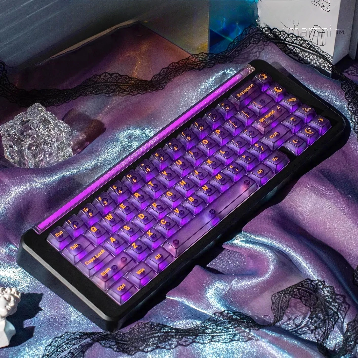 Dushan Purple Theme Mist Transparent Cherry Keychain Kit PC 142 Key Matte Suitable for 60/64/84/98/108 Mechanical Keyboard