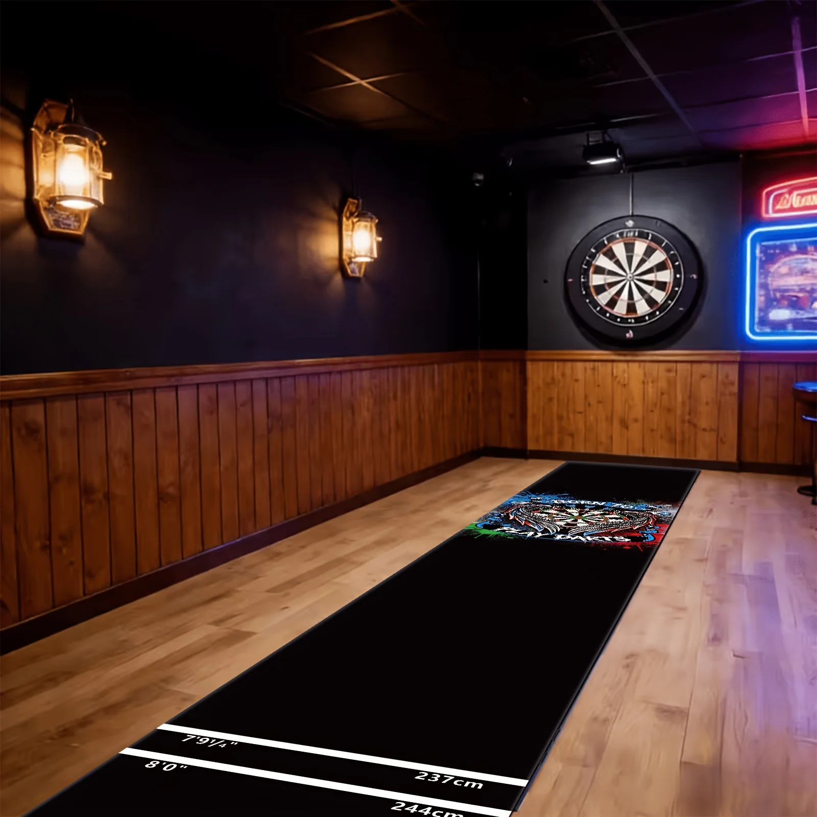 VIKAMA Polyester Graffiti Dart Mat Non Slip Throw Line Carpet for Pub Bedroom E-Sports Room Professional Dartboard Floor Rug