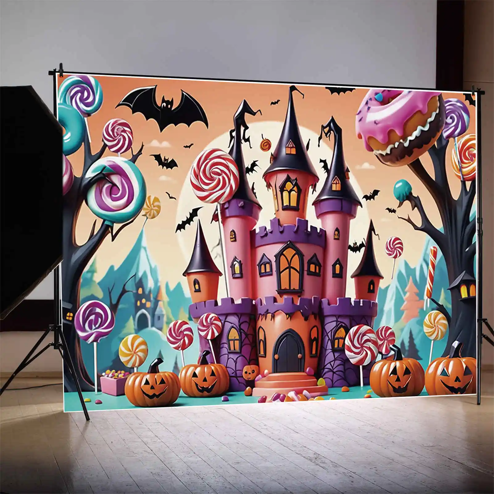 MOON.QG-Contexto de Halloween, Pumpkin Candy Castle Fundo, Estúdio de Fotografia, Festa Infantil, Decoração da Casa, Back Drop Props