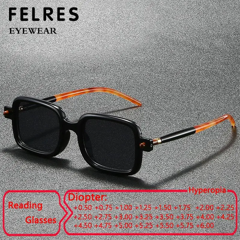 

Designer Square Black Reading Sunglasses Men Women Vintage Tinted Presbyopic Glasses Fashion Shades Sun Eyeglasses +1.0 1.5 2.0