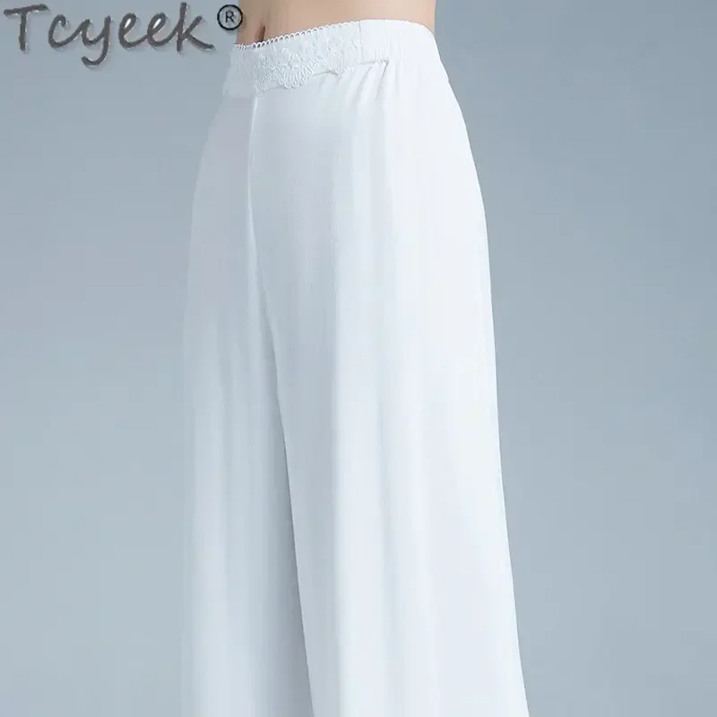 

Tcyeek 95% Mulberry Silk 2023 Summer Pants Thin Straight Pants for Women Streetwear Casual Loose Trousers Pantalon Pour Femme LM
