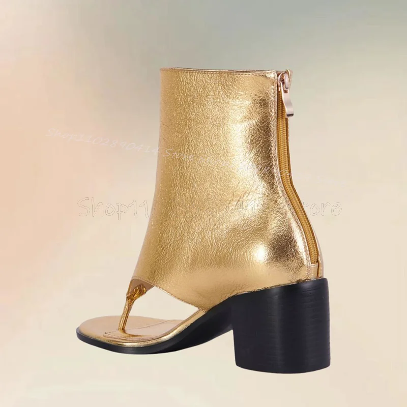 Gold Crack Pattern Glitter Flip Flop Sandals Boots Back Zipper Women Shoes Chunky High Heels Fashion 2024 Zapatos Para Mujere