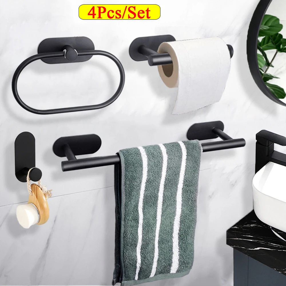 4Pcs/Set Towel Holder Toilet Paper Holder Bathroom Accessories Adhesive Hooks Wall Coat Hanger Kitchen Storages Napkin Dispenser