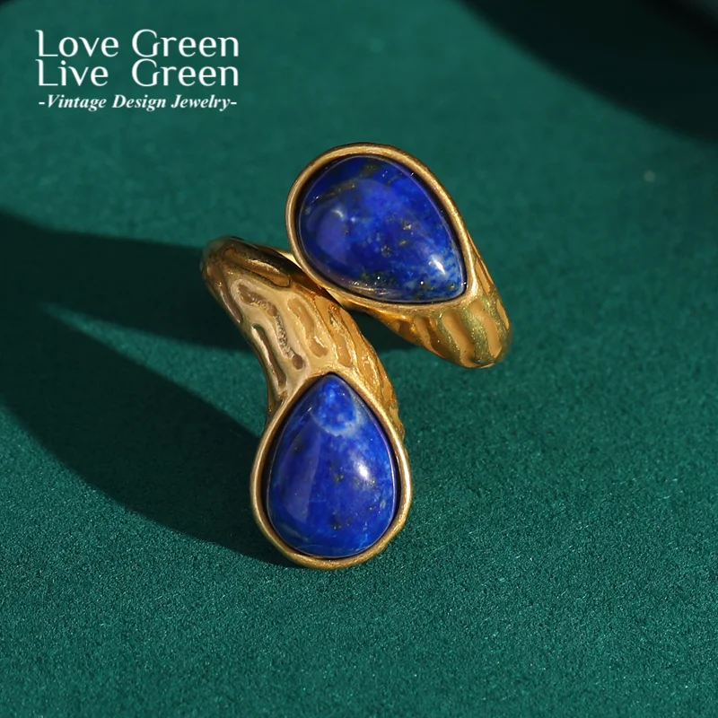 

Vintage Water Drop Stone Rings Woman Antique Blue Natural Unique Jewelry Women Adjustable Luxury Brands Valentine’S Day Outfit