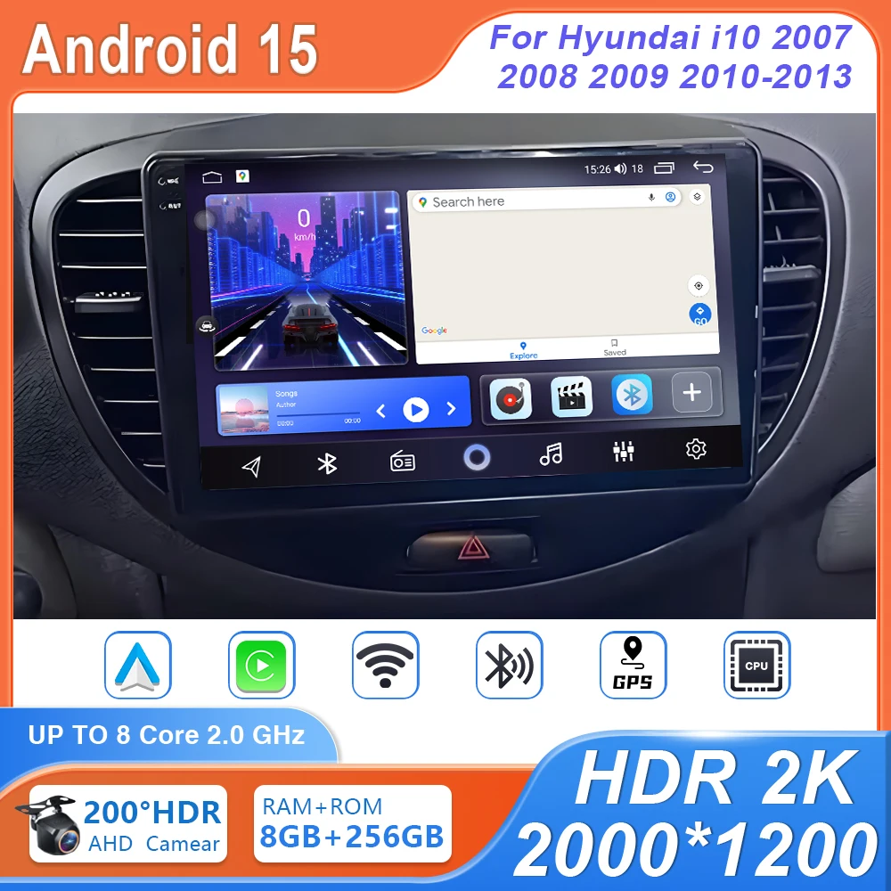 

Car Radio Multimedia GPS Navigation For Hyundai i10 2007 2008 2009 2010-2013 Android Auto 4G WIFI BT Touch Screen No 2Din DVD