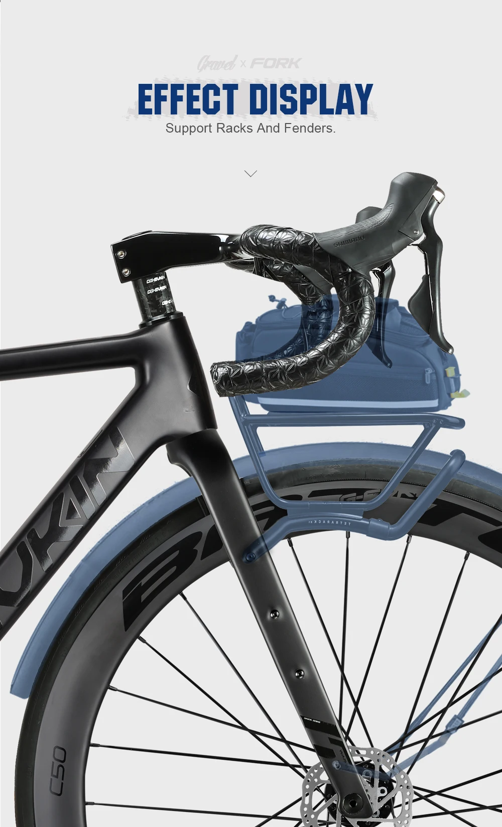 OG-EVKIN FK-020 Gravel-Gabel aus Carbonfaser, konische Gravel-Fahrrad-Vorderradgabel, Fahrradgabel, schwarz matt, 700C x 55C, Steckachse 12x100mm – Detail 6