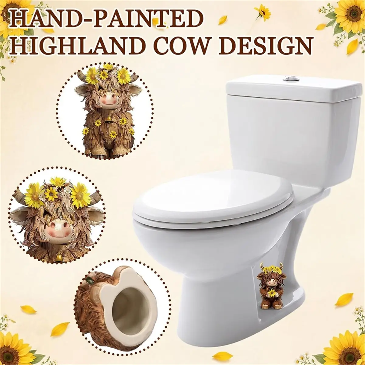 2 Pcs Highland Cow Toilet Bolt Cover Sunflower Toilet Bolt Screw Cap Toilet Screw Covers Caps Decorative, Bathroom Decor