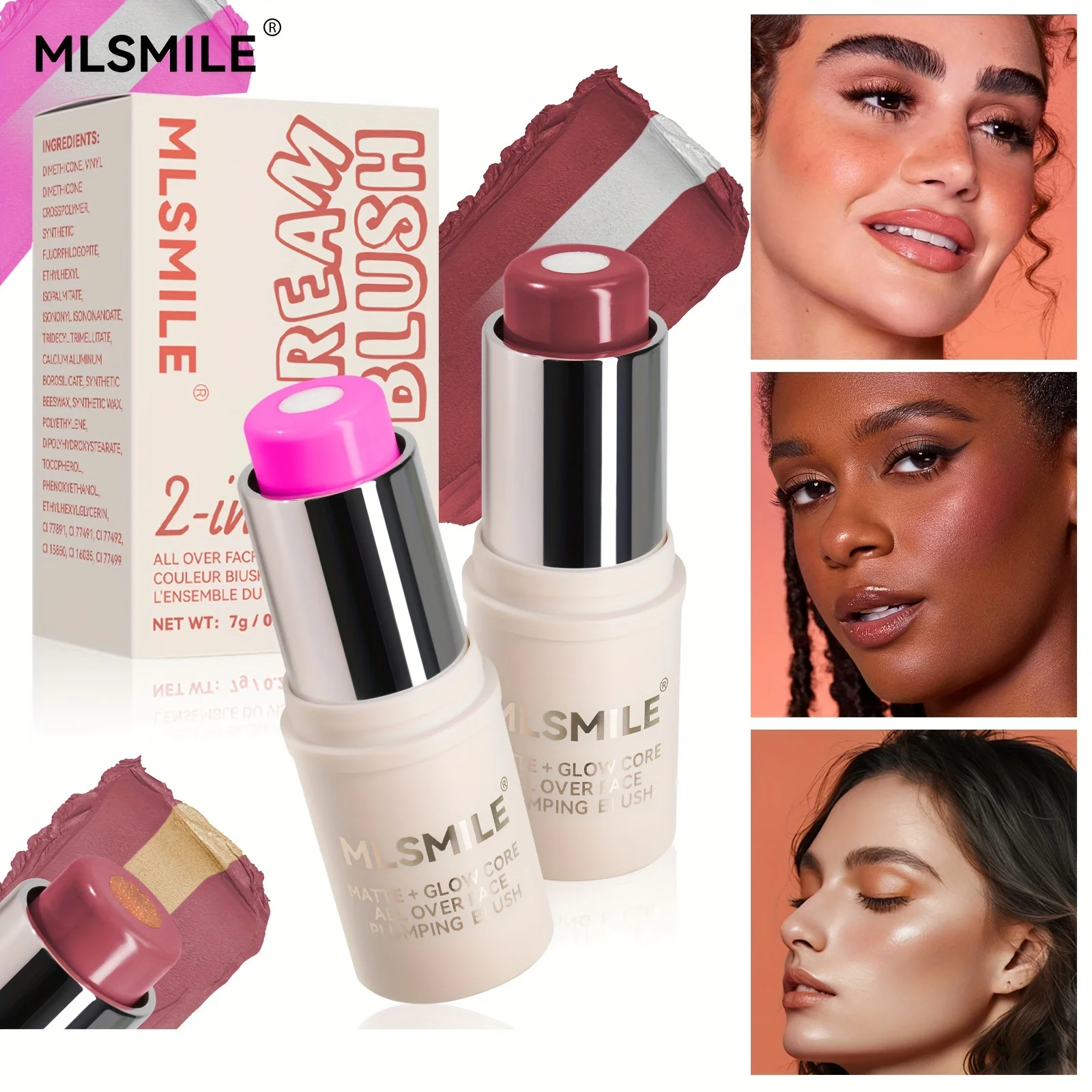 Double Shade Cream Blush Stick, 2 em 1, impermeável, duradouro, fácil de aplicar, Soft Glow Core