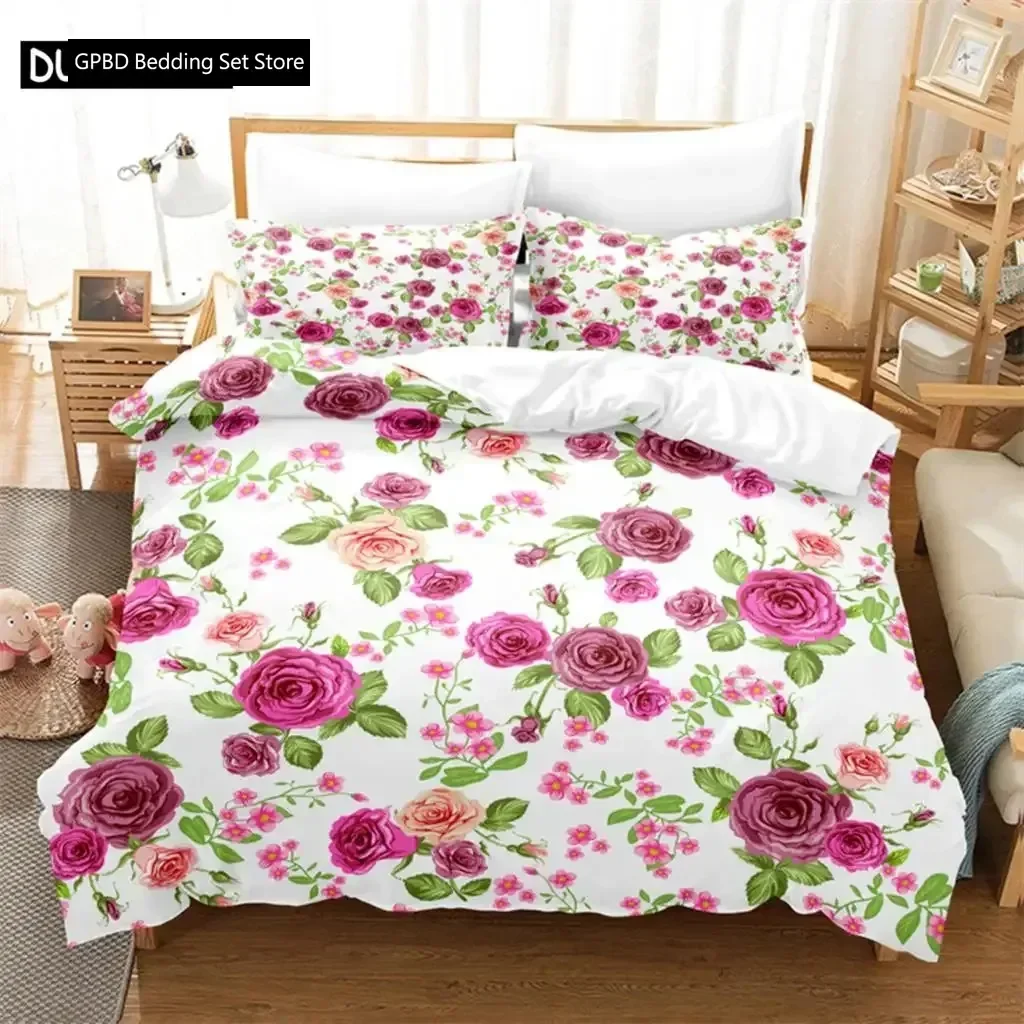 Flowers 3D Duvet Cover Bedding Set Comforter Linen Pillowcases Home Decor Single Double Twin King Queen