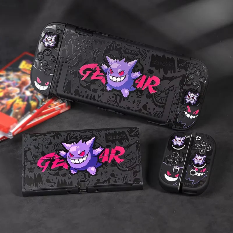 Capa Protetora de Anime Pokémon Gengar para Nintendo Switch 2 com Suporte Removível e Grip para Controle - Acessórios de Jogo