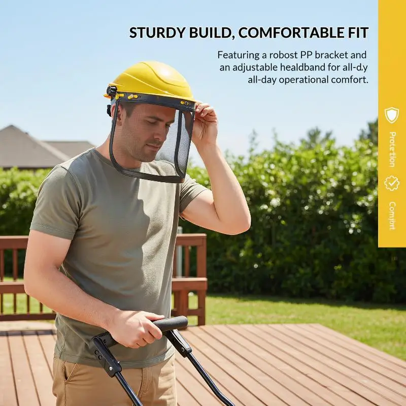 Garden Grass Trimmer Helmet with Full Face Mesh Visor Breathable Anti-Scratch Safety Guard for Yard Lawn Mowing Work