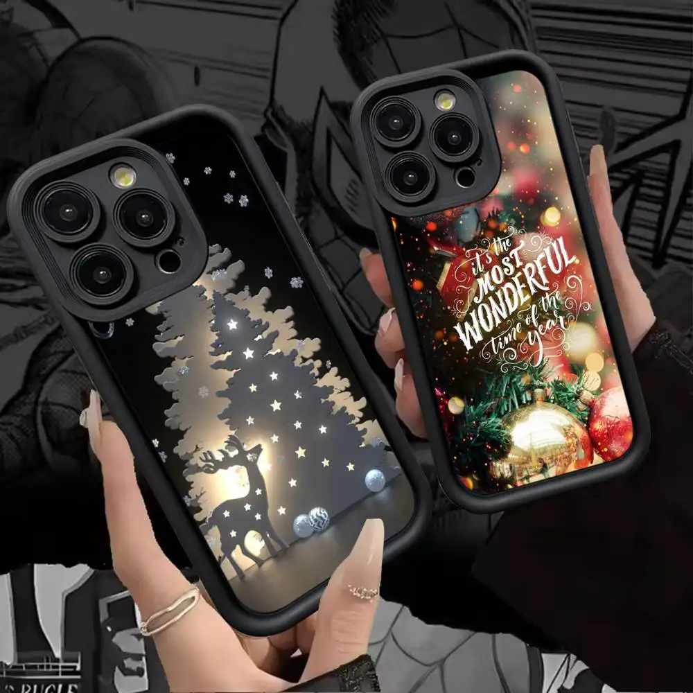 عيد ميلاد سعيد شجرة جراب هاتف آيفون 17 16 15 14 13 12 11 برو ماكس زائد أسود تغطية كاملة لينة للصدمات غطاء الهاتف #1