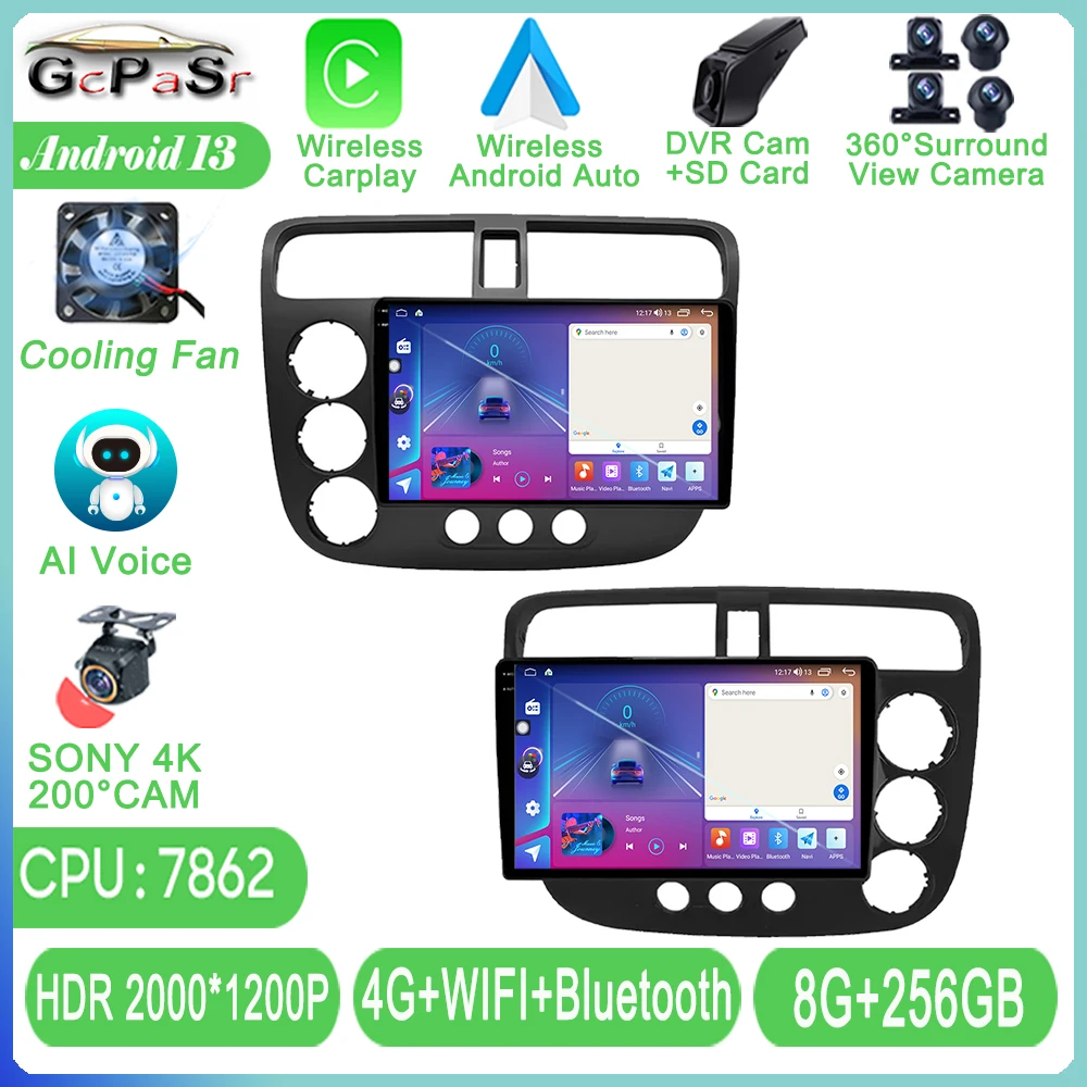 

Car Android 13 For Honda Civic Sedan 7 ES Ferio 2001-2005 Auto Radio Head Unit Multimedia Player GPS QLED 5G WiFi TB No 2Din DVD