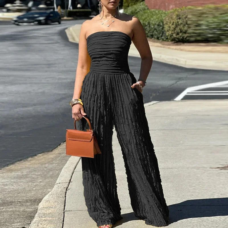 LIBIELIY ผู้หญิง Elegant Backless เอวสูง Solid Party Romper ฤดูร้อนแฟชั่นกระเป๋ายาว Playsuit เซ็กซี่ Bustier แขนกุด Plea