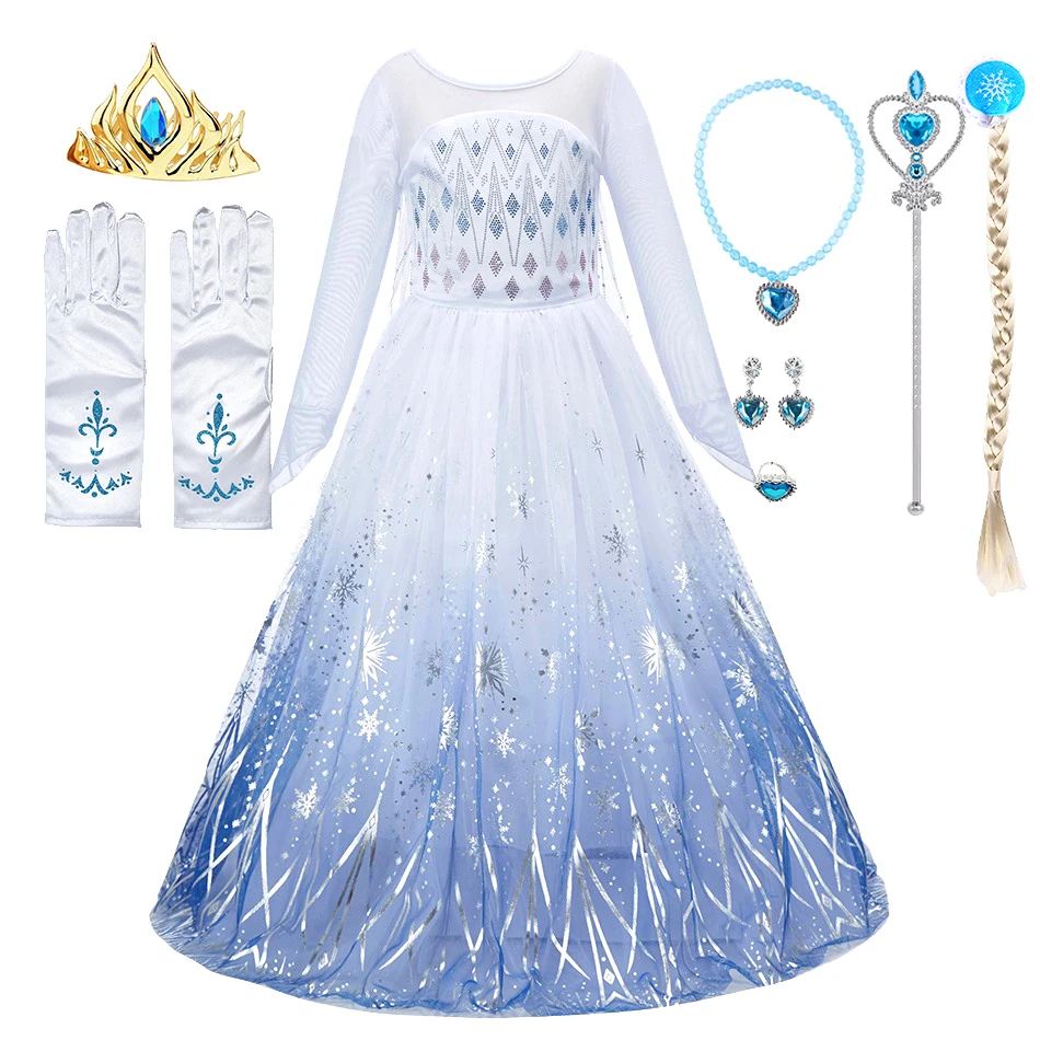 Children Anna Elsa Costume for Girls Carnival Princess Cosplay Dress Children White Snow Queen Carnival Birthday Party Clothes