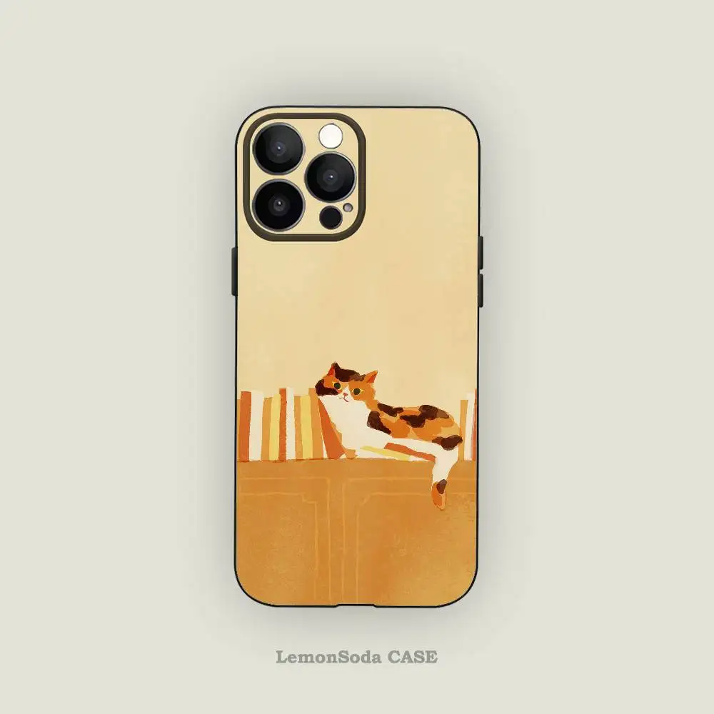 Cozy Calico Cat Phone Case Black Silicone Matte Phone Case For Iphone 17 Air 16 15 14 13 12 11 Pro Max TPU Soft Case