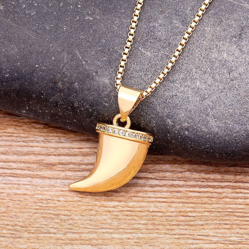 Nidin New Arrival Micro Pave Zircon Horns Pendant Necklace for Women Fashion Gold Plated Personality Statement Choker Jewelry