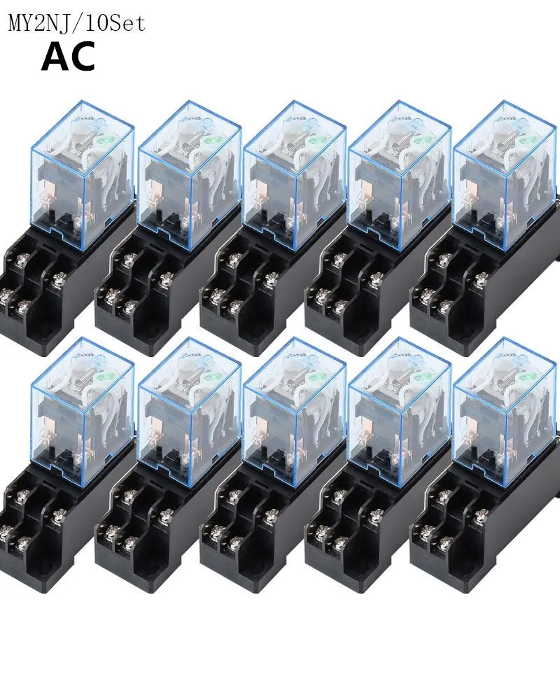 10 Set MY2NJ MY2P HH52P AC 12V 24V 36V 48V 110V 220V 380V  coil general purpose DPDT micro mini relay with socket base