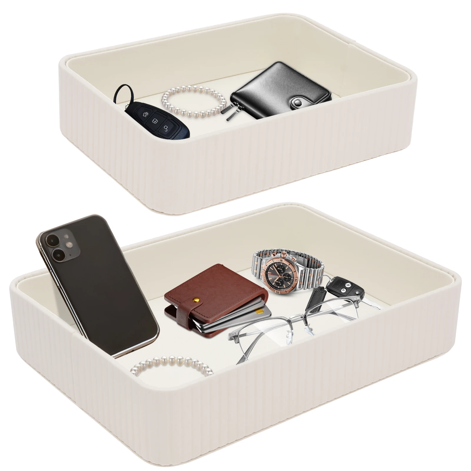 

2 шт., органайзер для ювелирных изделий из искусственной кожи, поднос для ожерелья, браслетов, кольца, поднос для шкафа, органайзер для дома, ванной комнаты, столешница