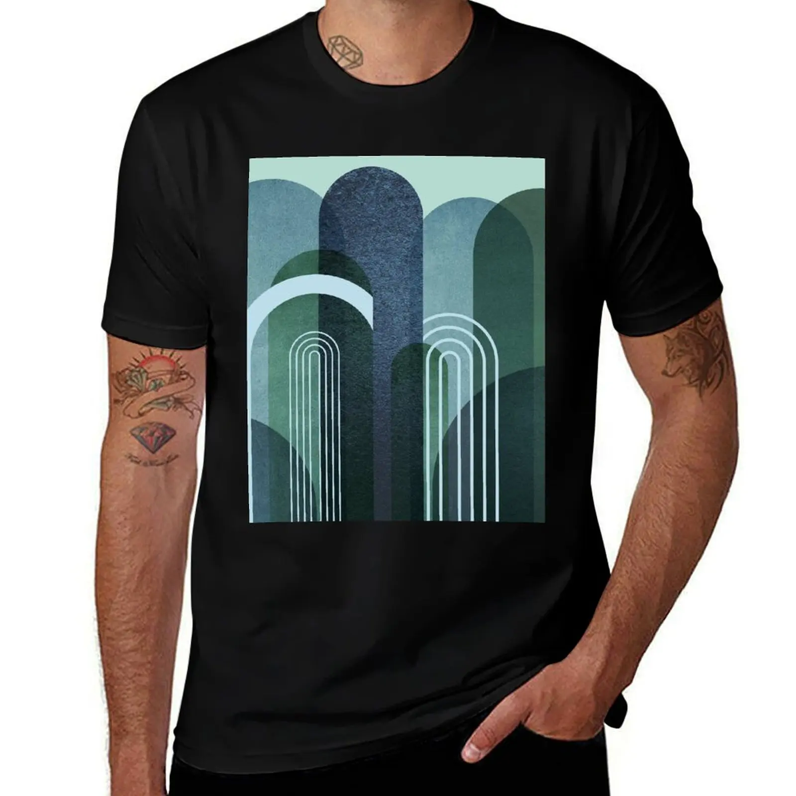

Modern Mid Century Arches in Blue and Green T-Shirt t shirt for man man t shirts graphic