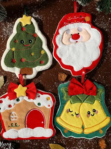 2026 Christmas Towel Cute Santa Claus Gingerbread Man Shape Hand Towel Kitchen Hanging Towels Navidad New Year Gifts