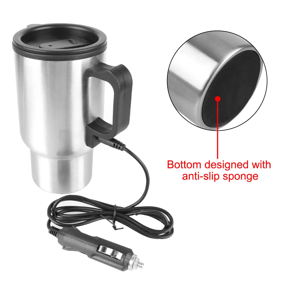 Vehicle Heating Cup Camping Travel Kettle Stainless Steel 12V 450ml Electric Heating Car Kettle Water Coffee Milk Thermal Mug view 6