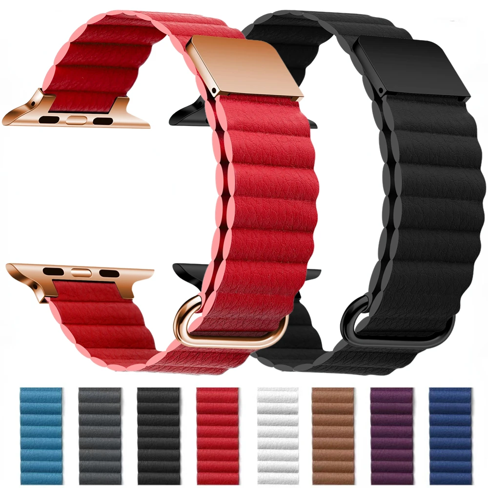 Leather Strap for Apple Watch Band 45mm 41mm 49mm 38mm 42mm 44mm40mm Magnetic Loop Bracelet for iWatch Series Ultra 8 7 6 5 4 SE