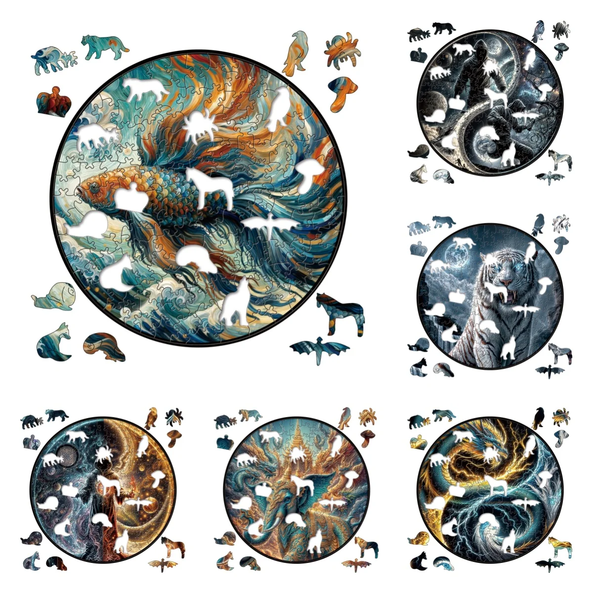 Fish Dragon Elephant Tiger Deity Animals Puzzles Unique Shape High Quality Jigsaw Puzzle Wooden Puzzle Best Gift For Child