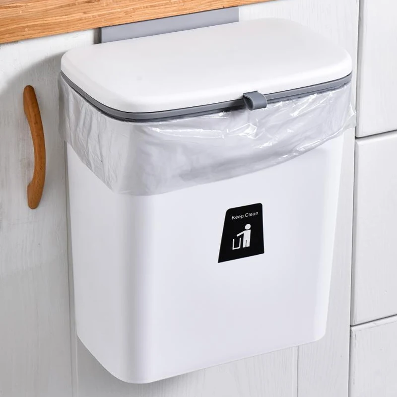 Hanging Trash Can with Lid,Wall Mounted Waste Bin for Cabinet Door Kitchen Bathroom Garbage Cans Recycle Rubbish Bin Trash Bin